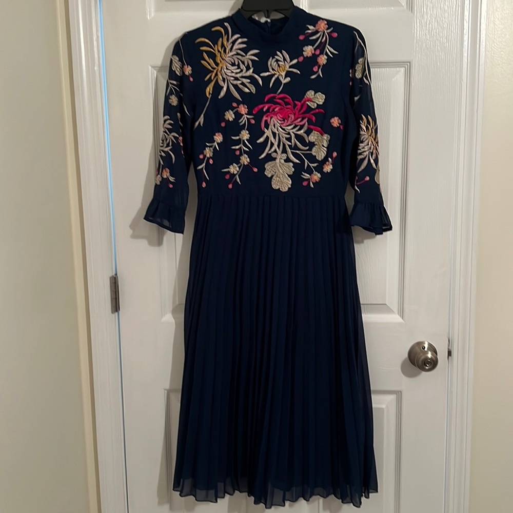 Navy with Floral embroidery long sleeve dress - ASOS - 6